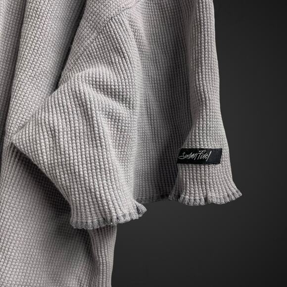 Susan Fixel Top Gray Waffle Knit Boxy Crop Large Vintage Lettuce Hem - Picture 3 of 6